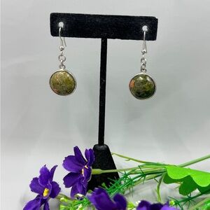 Genuine Green Stone and Sterling Silver Plated Vintage Dangle Earrings
